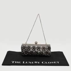 Pre Owned Valentino Black Mesh Embellished Frame Chain Clutch