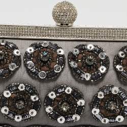 Pre Owned Valentino Black Mesh Embellished Frame Chain Clutch