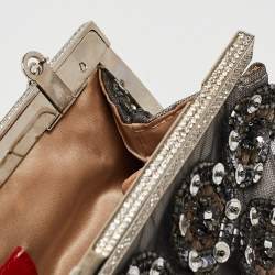 Pre Owned Valentino Black Mesh Embellished Frame Chain Clutch