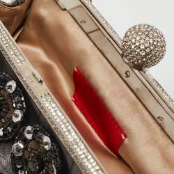 Pre Owned Valentino Black Mesh Embellished Frame Chain Clutch