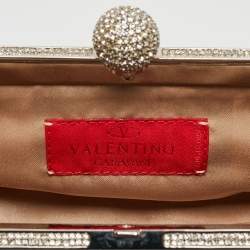 Pre Owned Valentino Black Mesh Embellished Frame Chain Clutch