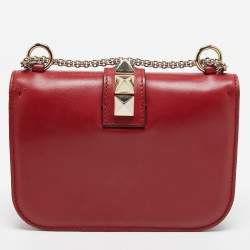 Valentino Red Leather Small Rockstud Glam Lock Flap Bag