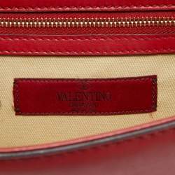 Pre Owned Valentino Red Leather Small Rockstud Glam Lock Flap Bag