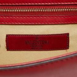 Valentino Red Leather Small Rockstud Glam Lock Flap Bag