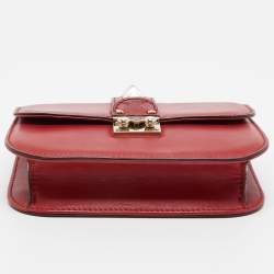 Valentino Red Leather Small Rockstud Glam Lock Flap Bag