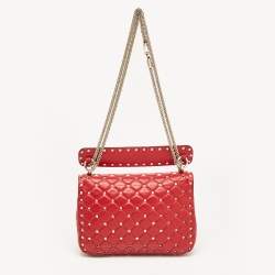 Pre Owned Valentino Red Quilted Leather Medium Rockstud Spike Shoulder Bag