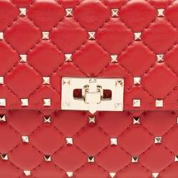 Pre Owned Valentino Red Quilted Leather Medium Rockstud Spike Shoulder Bag