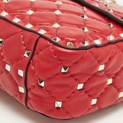Pre Owned Valentino Red Quilted Leather Medium Rockstud Spike Shoulder Bag