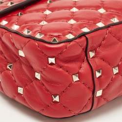 Pre Owned Valentino Red Quilted Leather Medium Rockstud Spike Shoulder Bag