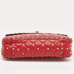 Pre Owned Valentino Red Quilted Leather Medium Rockstud Spike Shoulder Bag