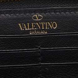 Pre Owned Valentino Brown/Black Canvas and Leather Zip Around Wallet