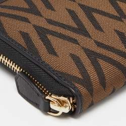 Pre Owned Valentino Brown/Black Canvas and Leather Zip Around Wallet