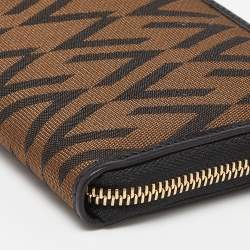Pre Owned Valentino Brown/Black Canvas and Leather Zip Around Wallet