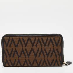 Pre Owned Valentino Brown/Black Canvas and Leather Zip Around Wallet