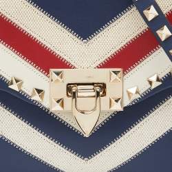 Pre Owned Valentino Multicolor Chevron Leather and Canvas Rockstud Crossbody Bag