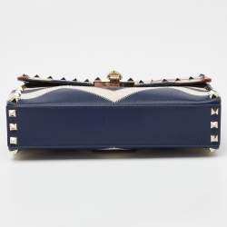 Pre Owned Valentino Multicolor Chevron Leather and Canvas Rockstud Crossbody Bag