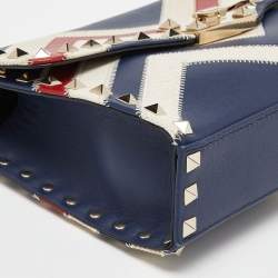 Pre Owned Valentino Multicolor Chevron Leather and Canvas Rockstud Crossbody Bag