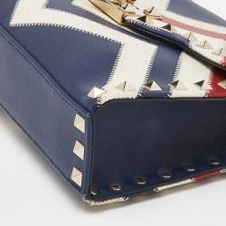 Pre Owned Valentino Multicolor Chevron Leather and Canvas Rockstud Crossbody Bag