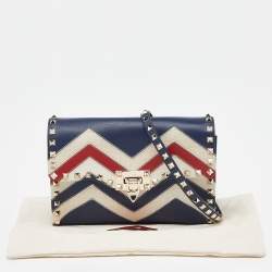 Pre Owned Valentino Multicolor Chevron Leather and Canvas Rockstud Crossbody Bag