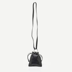 Pre Owned Valentino Black Leather VLogo Drawstring Pouch Bag