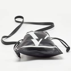 Pre Owned Valentino Black Leather VLogo Drawstring Pouch Bag