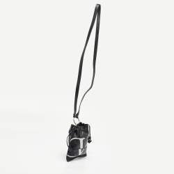 Pre Owned Valentino Black Leather VLogo Drawstring Pouch Bag