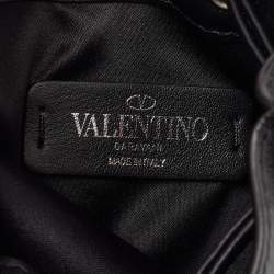 Pre Owned Valentino Black Leather VLogo Drawstring Pouch Bag