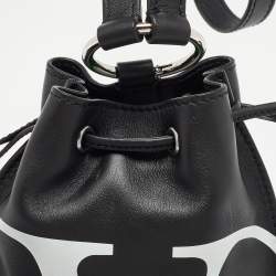 Pre Owned Valentino Black Leather VLogo Drawstring Pouch Bag