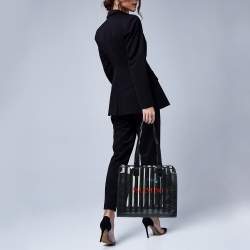 Pre Owned Valentino Black/Clear PVC and Patent Leather Striped Tote