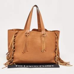 Pre Owned Valentino Brown Pebbled Leather Fringe C-Rockee Tote