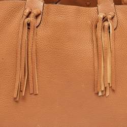 Pre Owned Valentino Brown Pebbled Leather Fringe C-Rockee Tote
