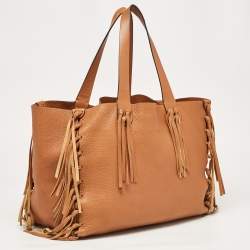 Pre Owned Valentino Brown Pebbled Leather Fringe C-Rockee Tote