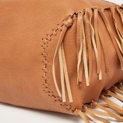 Pre Owned Valentino Brown Pebbled Leather Fringe C-Rockee Tote