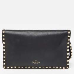Pre Owned Valentino Black Leather Rockstud Wristlet Clutch