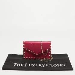 Pre Owned Valentino Pink Leather Rockstud Envelope Wallet on Chain
