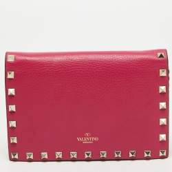 Pre Owned Valentino Pink Leather Rockstud Envelope Wallet on Chain
