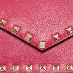 Pre Owned Valentino Pink Leather Rockstud Envelope Wallet on Chain