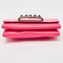 Pre Owned Valentino Pink Leather Rockstud Va Va Voom Chain Clutch