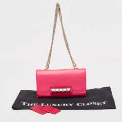 Pre Owned Valentino Pink Leather Rockstud Va Va Voom Chain Clutch