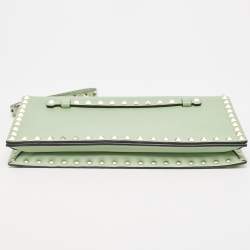 Pre Owned Valentino Lime Green Leather Rockstud Wristlet Clutch