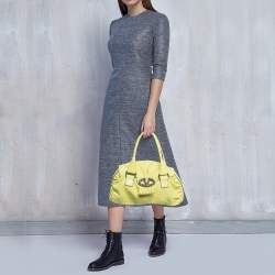 Pre Owned Valentino Lime Yellow Leather Crystal Embellished Catch Satchel