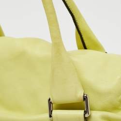 Pre Owned Valentino Lime Yellow Leather Crystal Embellished Catch Satchel