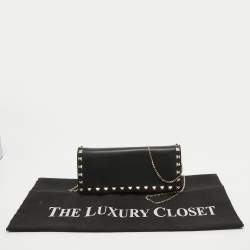 Valentino Black Leather Rockstud Wallet On Chain