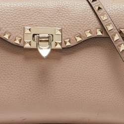 Pre Owned Valentino Old Rose Leather Rockstud Top Handle Bag