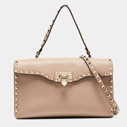 Pre Owned Valentino Old Rose Leather Rockstud Top Handle Bag
