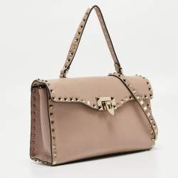 Pre Owned Valentino Old Rose Leather Rockstud Top Handle Bag