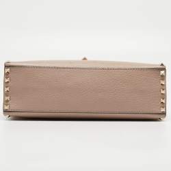 Pre Owned Valentino Old Rose Leather Rockstud Top Handle Bag