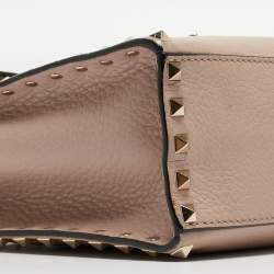 Pre Owned Valentino Old Rose Leather Rockstud Top Handle Bag
