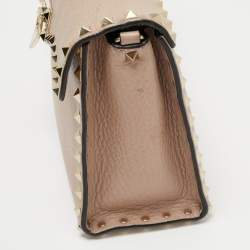 Pre Owned Valentino Old Rose Leather Rockstud Top Handle Bag