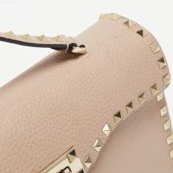 Pre Owned Valentino Old Rose Leather Rockstud Top Handle Bag